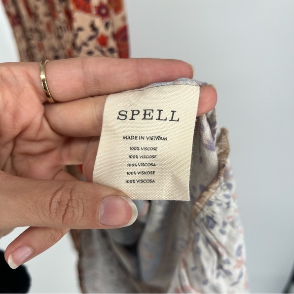 Spell & the Gypsy Lady Untamed Brown Floral Corset Front Puff Sleeve Midi Dress - Picture 7 of 9